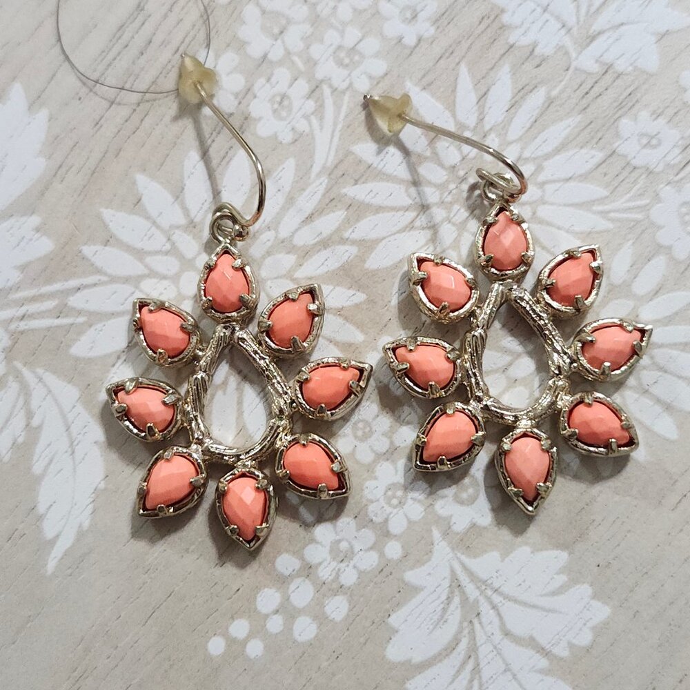 Kendra Scott Sari Nyla Coral Orange Gold Dangle Drop Earrings Vintage Rare